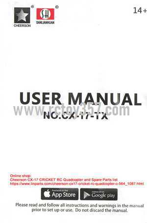 RCToy357.com - Cheerson CX-17 Cricket RC Quadcopter toy Parts English manual [Dropdown]