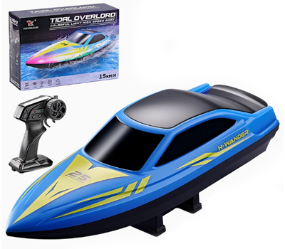 HONGXUNJIE HJ825B 2.4GHz RC Boat – Colorful Flowing Lights, High-Speed Racing Boat, One-Key Self-Righting Toy for Kids (image for) HONGXUNJIE HJ825B 2.4GHz RC Boat – Colorful Flowing Lights, High-Speed Racing Boat, One-Key Self-Righting Toy for Kids