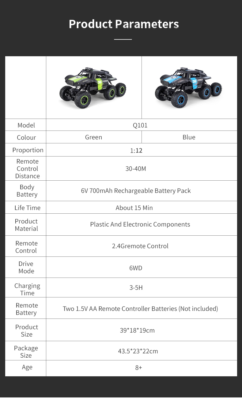 JJRC Q101 six-wheel drive 1:10 off-road climbing Bigfoot toy car