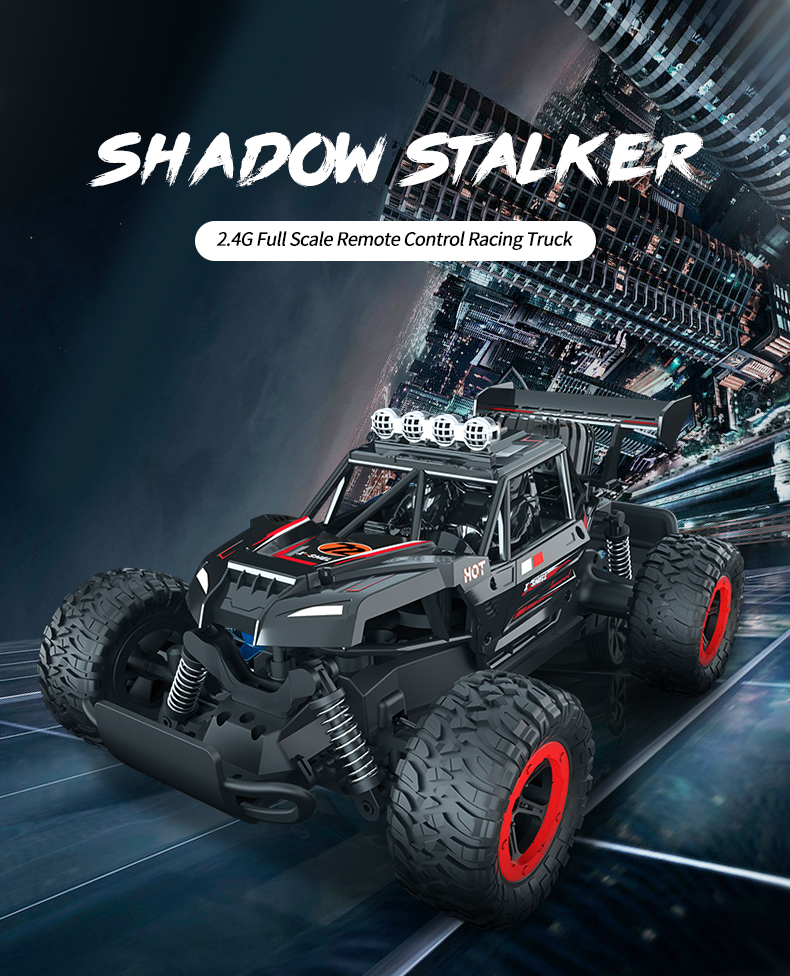 JJRC Q102 2.4Ghz 4WD RC Flat Racing Truck with Light 1:14 Remote Control Dirt Bike High Speed Off-road Car Kids RC Toy Boy Gift