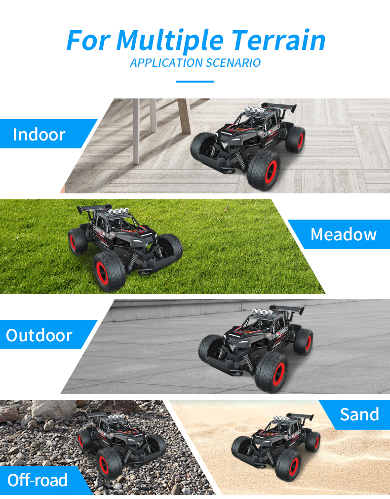 JJRC Q102 2.4Ghz 4WD RC Flat Racing Truck with Light 1:14 Remote Control Dirt Bike High Speed Off-road Car Kids RC Toy Boy Gift