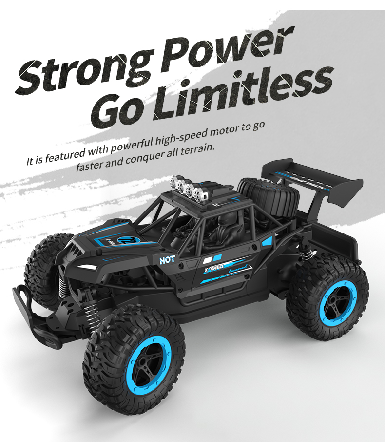 JJRC Q102 2.4Ghz 4WD RC Flat Racing Truck with Light 1:14 Remote Control Dirt Bike High Speed Off-road Car Kids RC Toy Boy Gift