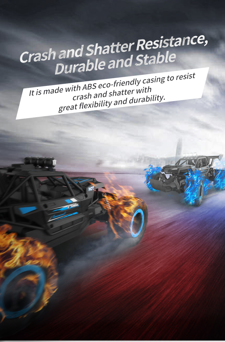 JJRC Q102 2.4Ghz 4WD RC Flat Racing Truck with Light 1:14 Remote Control Dirt Bike High Speed Off-road Car Kids RC Toy Boy Gift