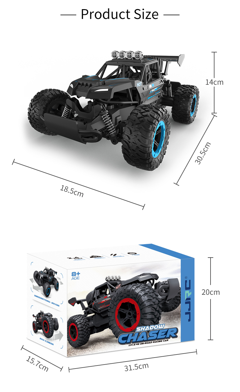 JJRC Q102 2.4Ghz 4WD RC Flat Racing Truck with Light 1:14 Remote Control Dirt Bike High Speed Off-road Car Kids RC Toy Boy Gift