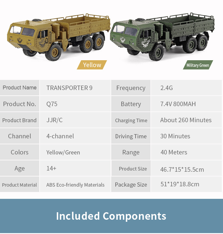 JJRC Q75 2.4G 6WD MILITARY TRUCK Military Truck Toys