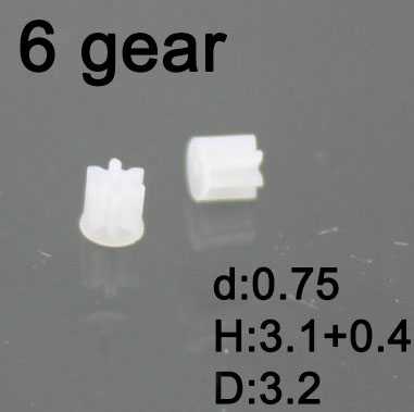 (image for) 6 teeth motor gear(d:0.75 H:3.1+0.4 D:3.2 ) 4pcs (plastic) for rc airplane helicopter Drone Quadcopter