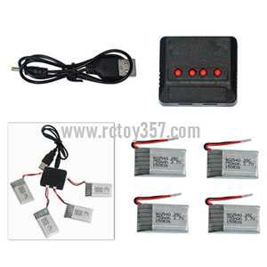 RCToy357.com - Syma X15A RC Quadcopter Spare Parts: 4pcs 3.7V 250mAh Battery + Battery Charger Kit /1 charging 4