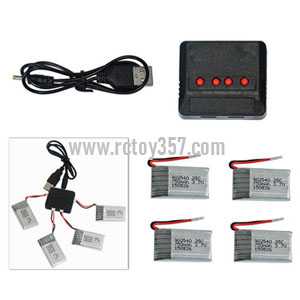 (image for) Syma X15A RC Quadcopter Spare Parts: 4pcs 3.7V 250mAh Battery + Battery Charger Kit /1 charging 4