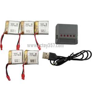 (image for) 5 PCS 3.7V 380mAh Battery + 5 in 1 Charger Set Syma X26 RC Quadcopter Spare Parts