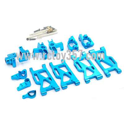 RCToy357.com - Upgraded aluminum alloy 6-piece set C seat + steering cup + rear wheel seat + front and rear swing arms + steering group Blue WLtoys 124019 RC Car spare parts