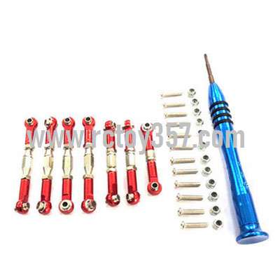RCToy357.com - Metal PO accessories adjustable pull rod Full set of 6 rods Red WLtoys 124019 RC Car spare parts