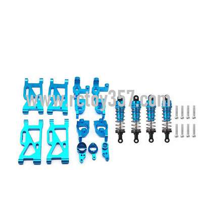 RCToy357.com - Front swing arm + rear swing arm + front steering cup + C-shaped seat + rear wheel cup + steering component + shock absorber (with screw)Blue WLtoys 144001 RC Car spare parts