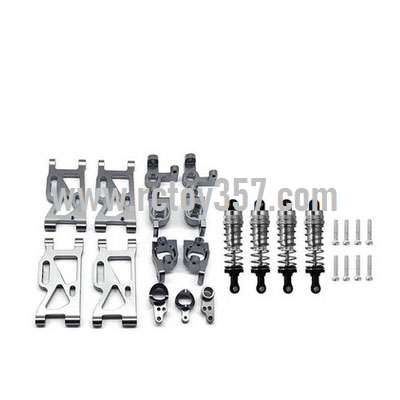RCToy357.com - Front swing arm + rear swing arm + front steering cup + C-shaped seat + rear wheel cup + steering component + shock absorber (with screw)Silver WLtoys 144001 RC Car spare parts